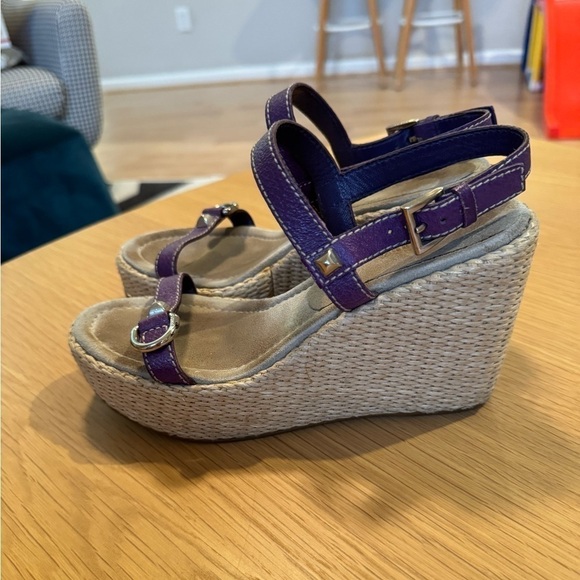 PRADA Purple Rock Stud Accent Leather Espadrille Platform Sandals Size 36.5 VGUC - Picture 1 of 12